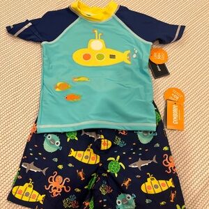 NWT Gymboree toddler embroidered short sleeve rashguard and swim shorts set